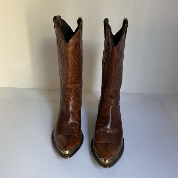 Mexican Western Cowboy Boots • Brown Leather • Metal Toe/Heel • Women’s 5.5 - Picture 4 of 10